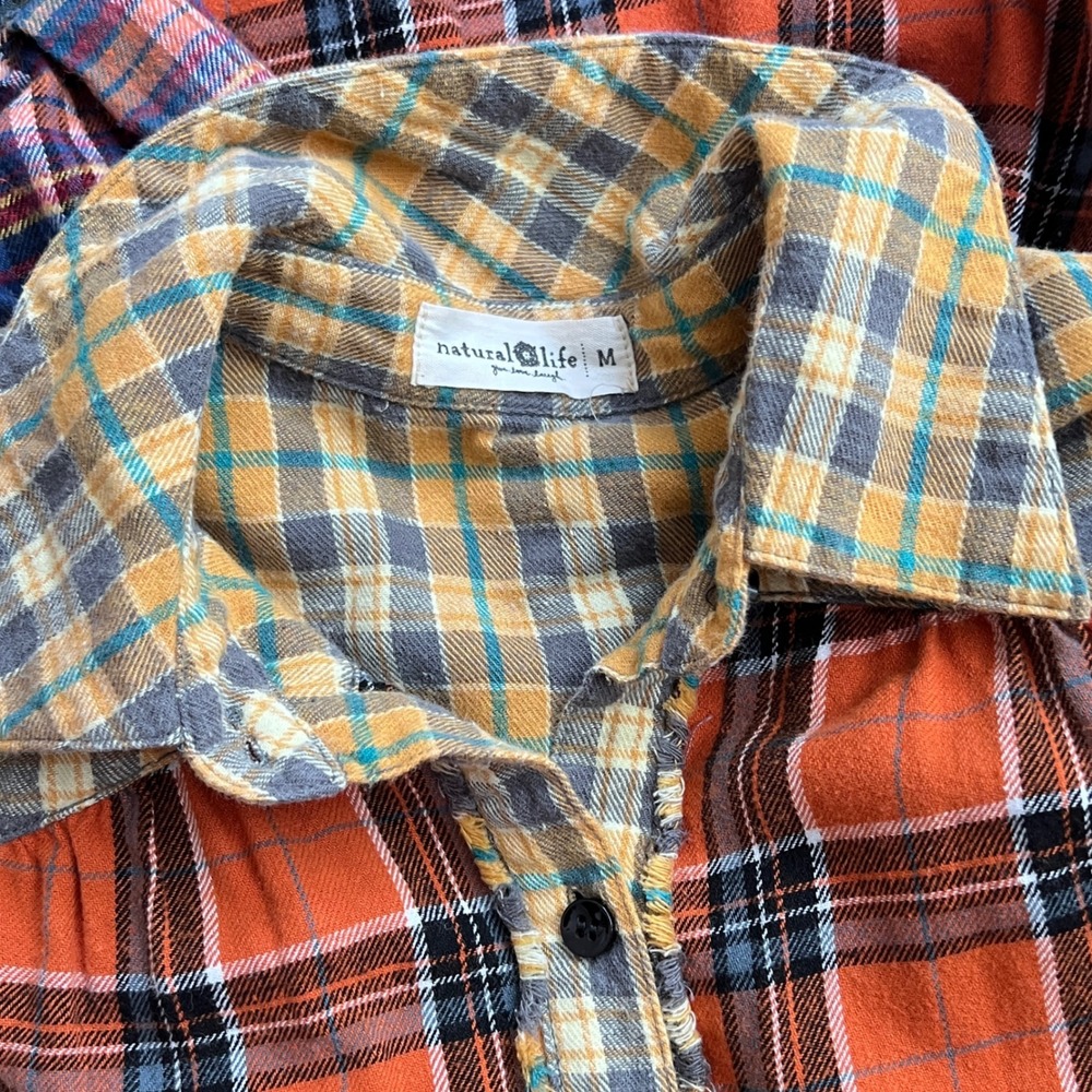 Natural Life Plaid Tunic Shirt M Womens Mixed Patchwork Flannel Orange Boho - Picture 2 of 10